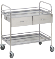 Столик манипуляционный передвижной из нержавеющей стали с бортиками, с двумя полками и двумя выдвижными ящиками - fgospostavki.ru - Казань
