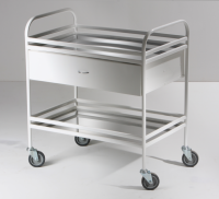 Столик манипуляционный передвижной металлический с бортиками, с двумя полками и выдвижным ящиком - fgospostavki.ru - Казань