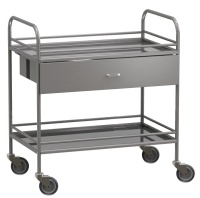 Столик манипуляционный передвижной из нержавеющей стали с бортиками, с двумя полками и выдвижным ящиком - fgospostavki.ru - Казань