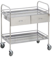 Столик манипуляционный передвижной из нержавеющей стали с бортиками, с двумя полками и двумя выдвижными ящиками - fgospostavki.ru - Казань