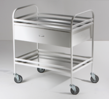 Столик манипуляционный передвижной металлический с бортиками, с двумя полками и выдвижным ящиком - fgospostavki.ru - Казань