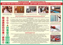 Таблица "Действия при пожаре в школах, детских дошкольных учреждениях" (100х140 сантиметров, винил) - fgospostavki.ru - Казань