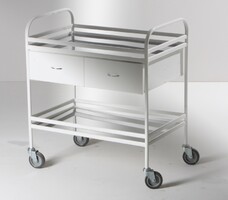Столик манипуляционный передвижной металлический с бортиками, с двумя полками и двумя выдвижными ящиками - fgospostavki.ru - Казань