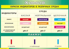 Таблица "Окраска индикаторов в различных средах" (100х140 сантиметров, винил) - fgospostavki.ru - Казань