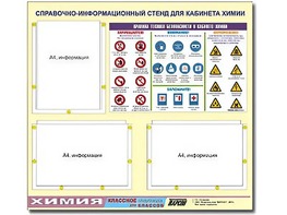 Стенд информационный "Правила техники безопасности в кабинете химии" (75х70, 3 кармана) - fgospostavki.ru - Казань