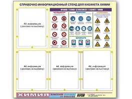 Стенд информационный "Правила техники безопасности в кабинете химии" (80х75, 4 кармана) - fgospostavki.ru - Казань